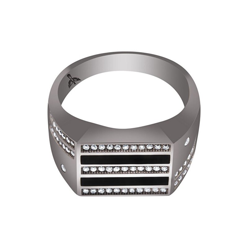 14 Ayar Siyah-Beyaz Altın Erkek Yüzük