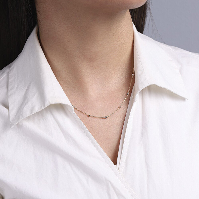 14 Ayar 3 Renkli Altın Dorika Zincir Kolye