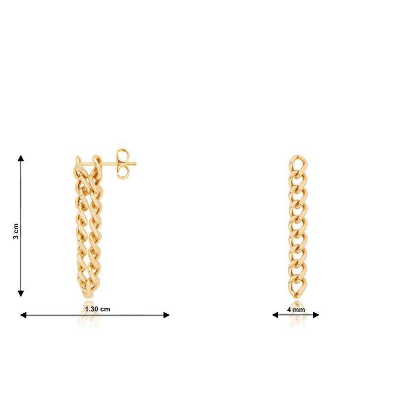 14 Ayar Sarı Altın Sallantılı Zincir Küpe