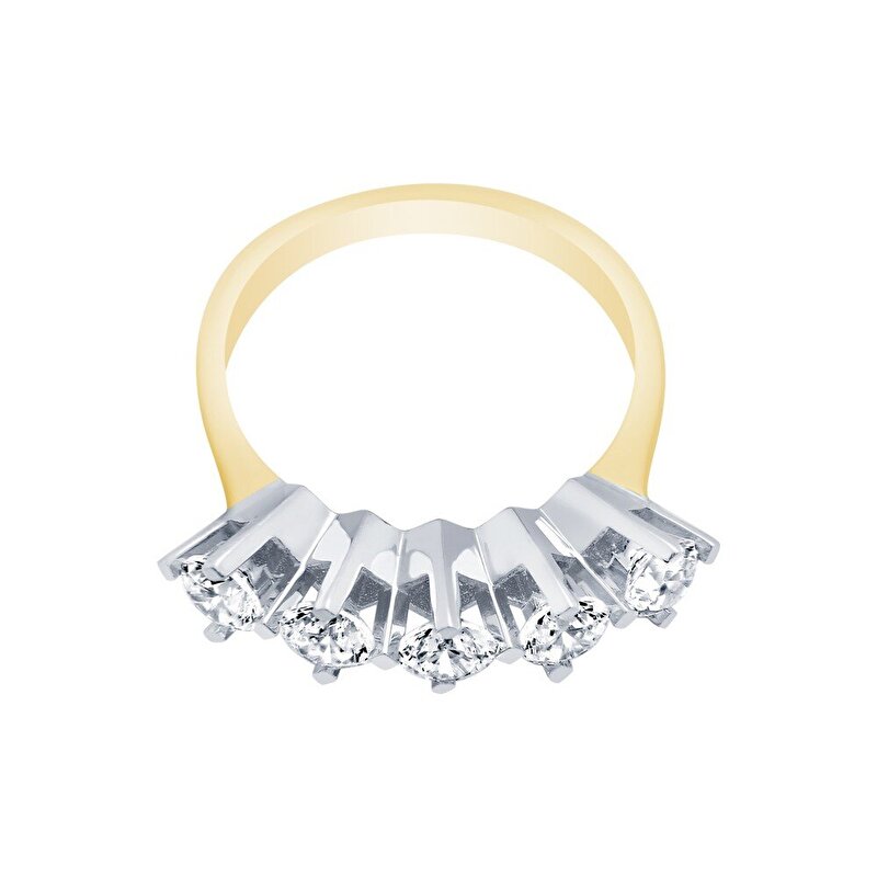 14 Ayar Sarı-Beyaz Altın Beştaş Yüzük