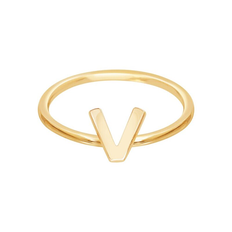 14 Ayar Sarı Altın V Harf Yüzük