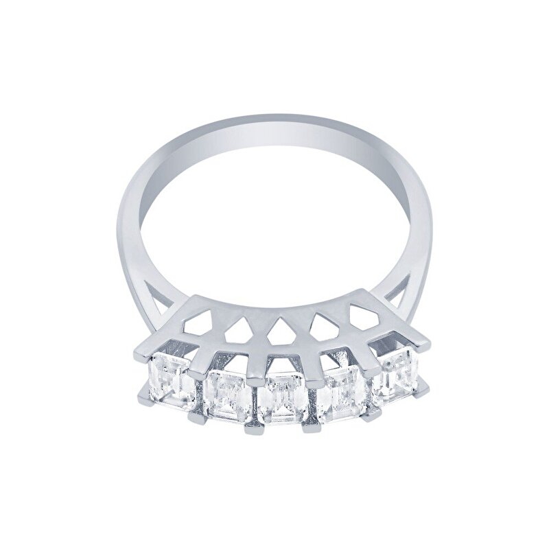 14 Ayar Beyaz Altın Beştaş Yüzük