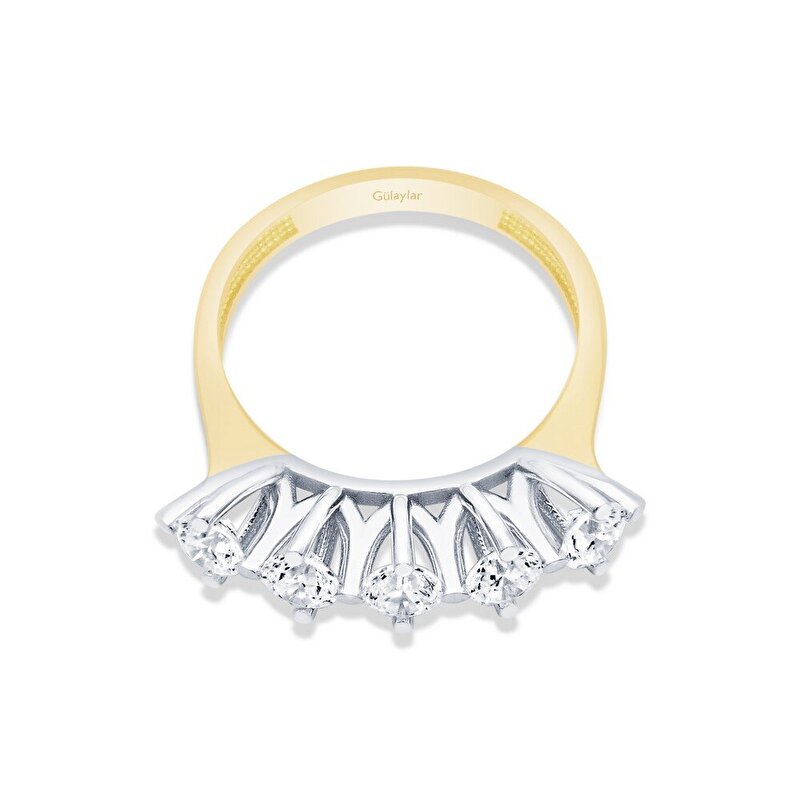 14 Ayar Sarı-Beyaz Altın Beştaş Yüzük