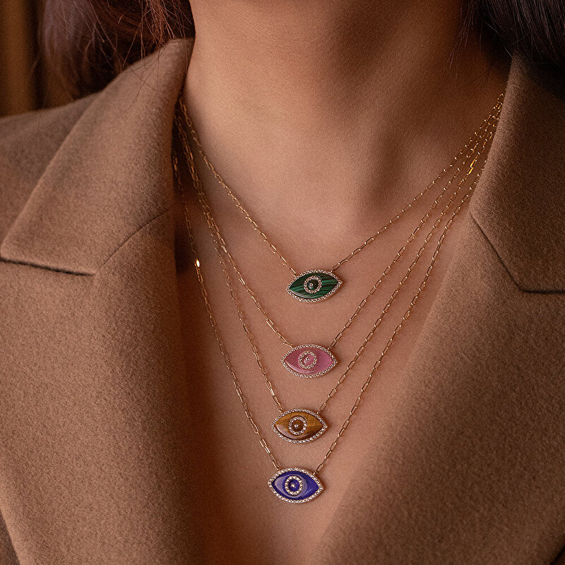 14 Ayar Sarı Altın Göz Figürlü Kolye