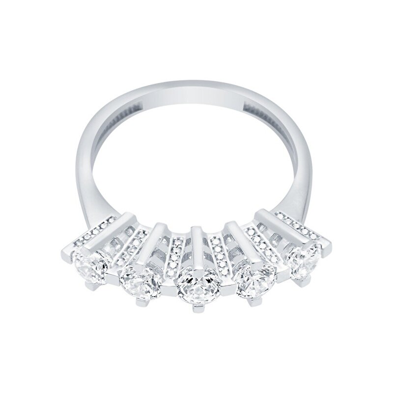 14 Ayar Beyaz Altın Beştaş Yüzük