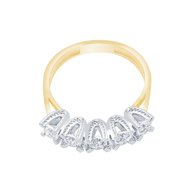 14 Ayar Sarı-Beyaz Altın Beştaş Yüzük