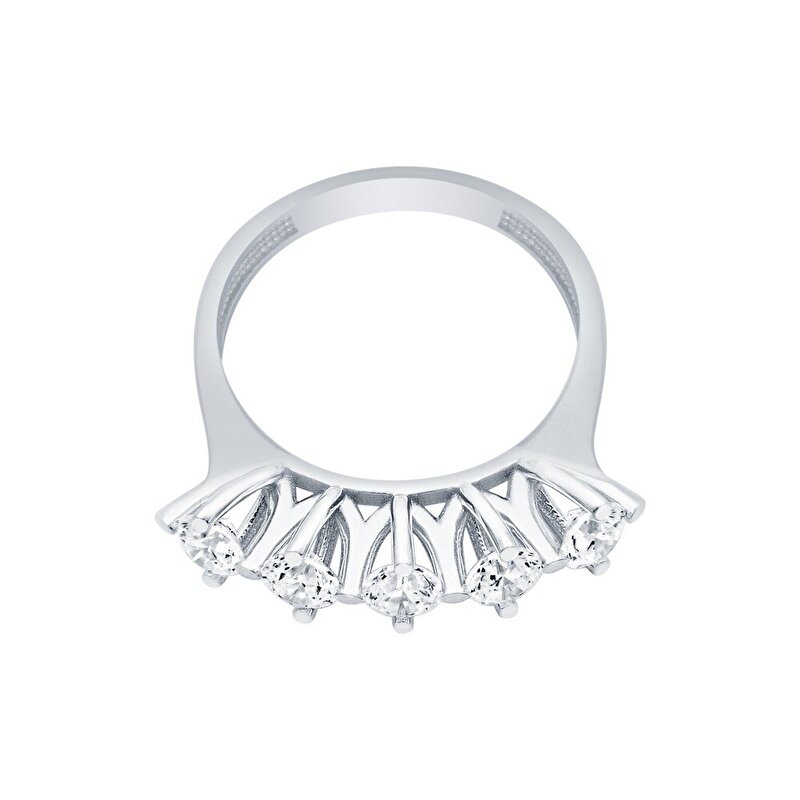 14 Ayar Beyaz Altın Beştaş Yüzük