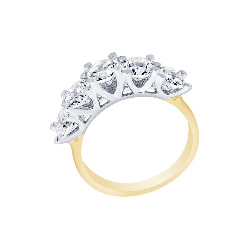 14 Ayar Sarı-Beyaz Altın Beştaş Yüzük