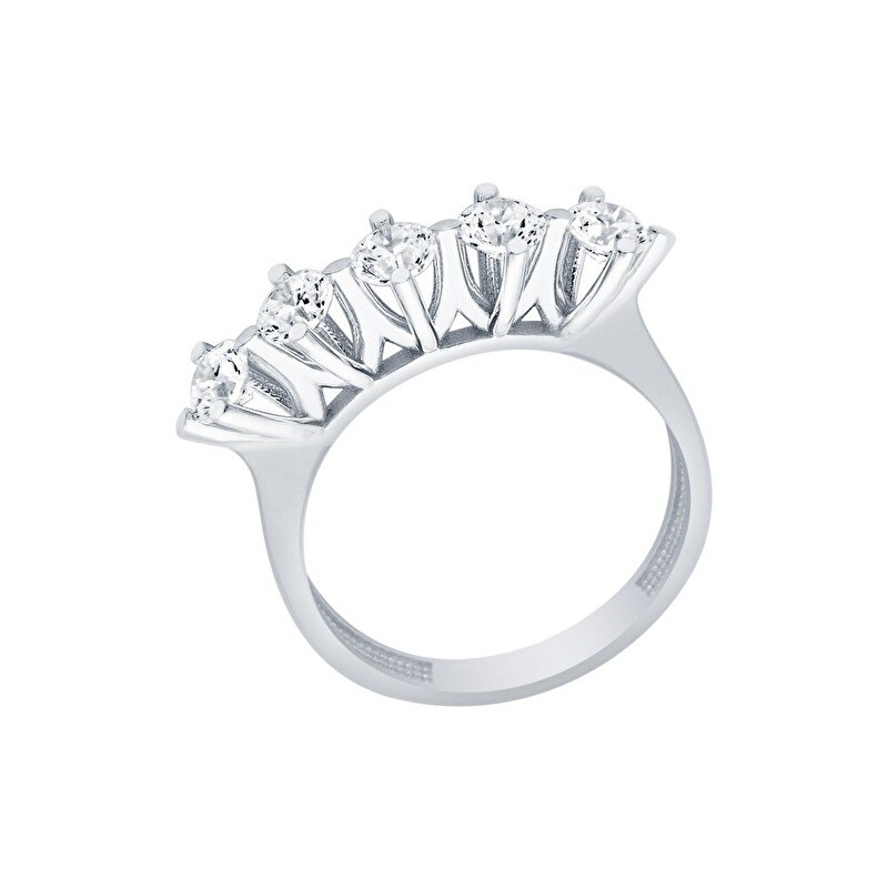 14 Ayar Beyaz Altın Beştaş Yüzük