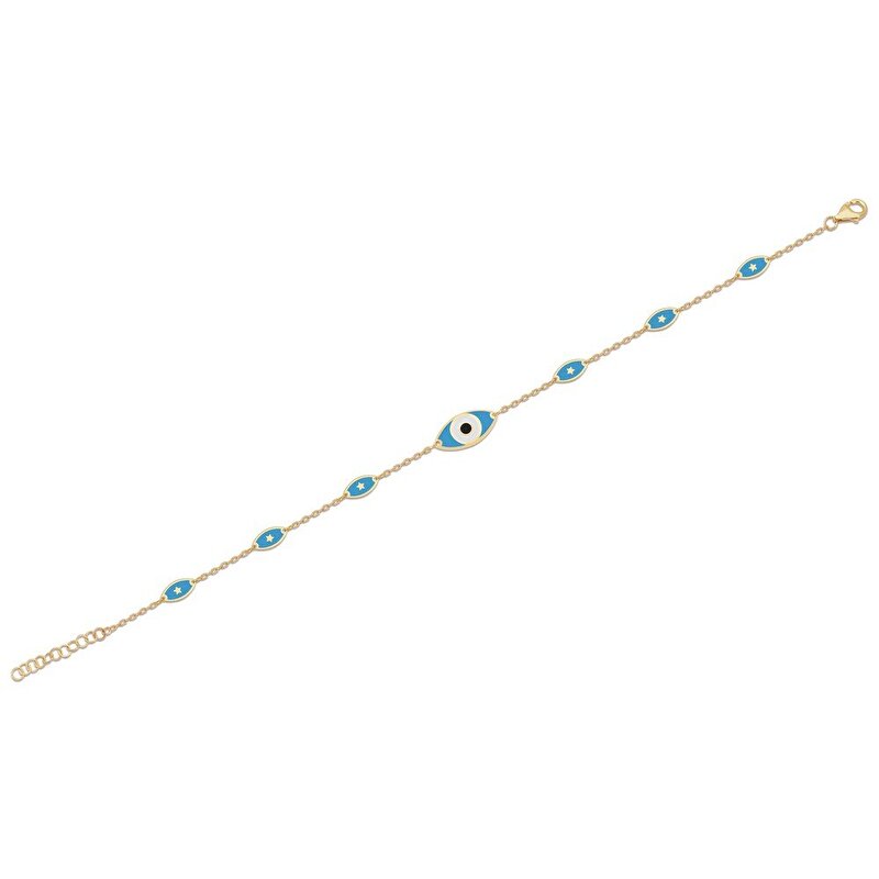14 Ayar Sarı Altın Mavi Mineli Nazar Boncuklu Bileklik