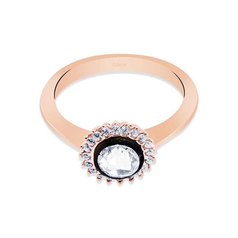 8 Ayar Rose Altın Elmas Görünümlü Yüzük