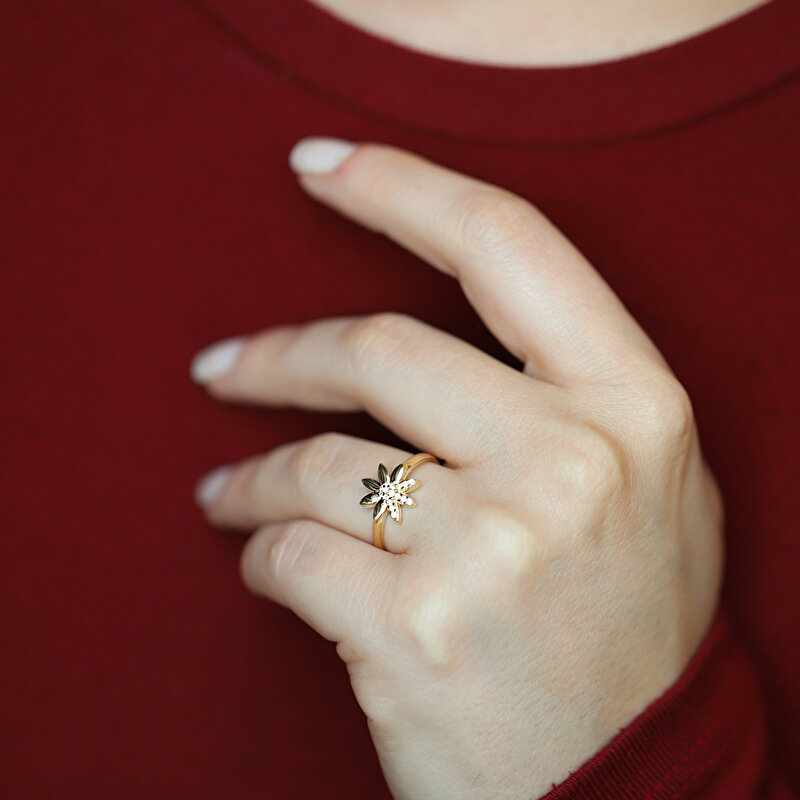 8 Ayar Sarı Altın Taşlı Yüzük