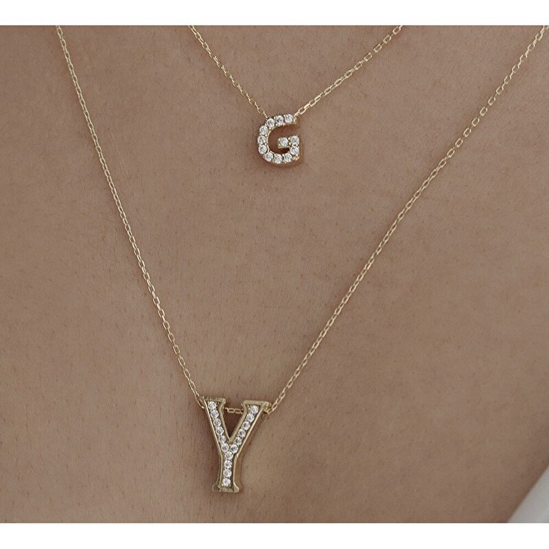 14 Ayar Sarı Altın K Harf Kolye