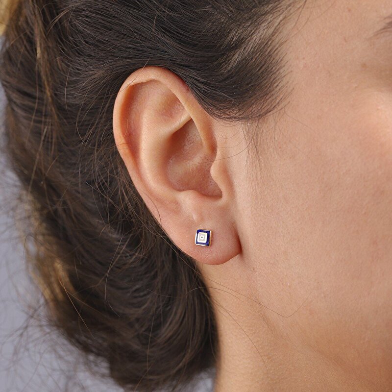 14 Ayar Sarı Altın Mineli Göz Figürlü Küpe