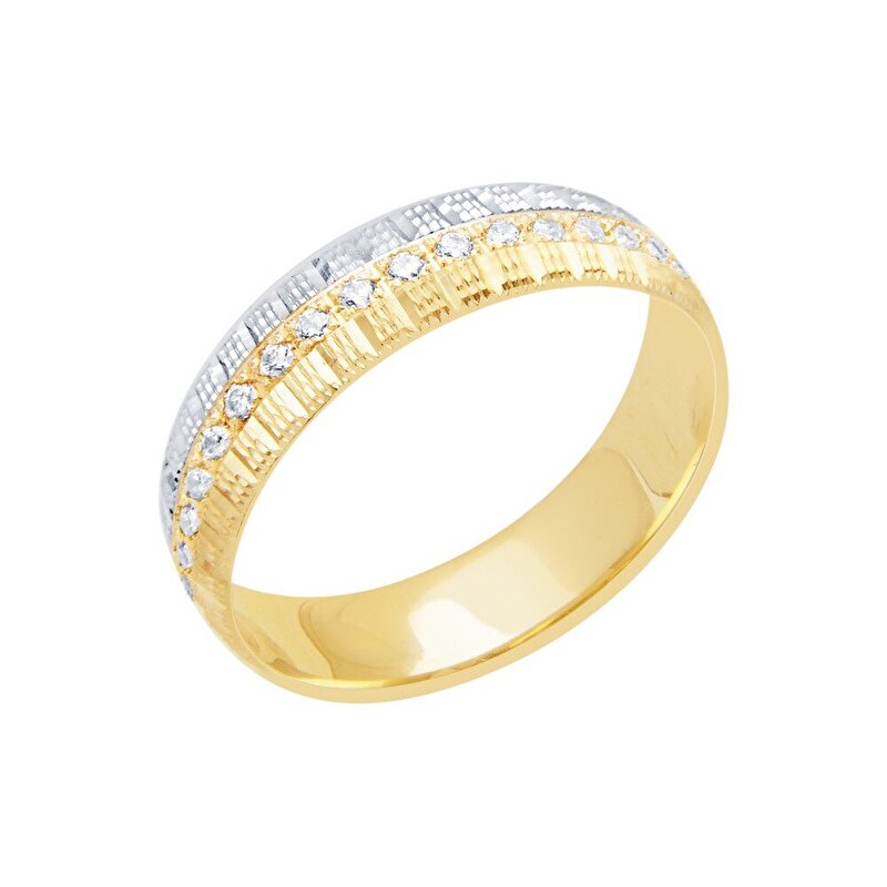 14 Ayar Sarı-Beyaz Altın Modern Alyans