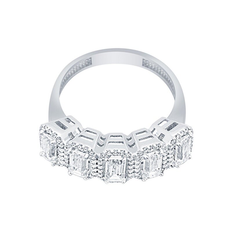 14 Ayar Beyaz Altın Beştaş Yüzük