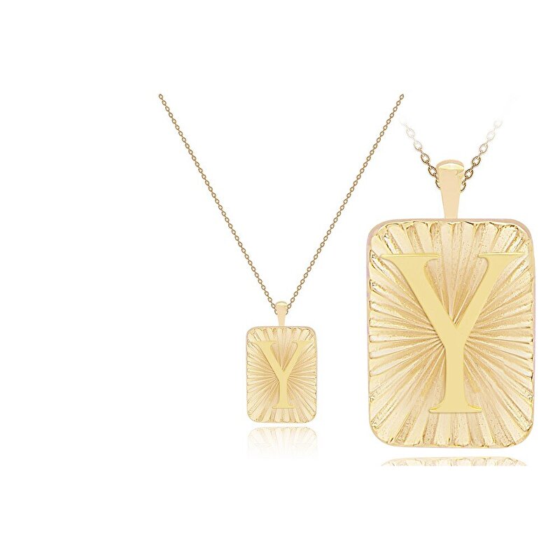 14 Ayar Y Harf Plaka Kolye