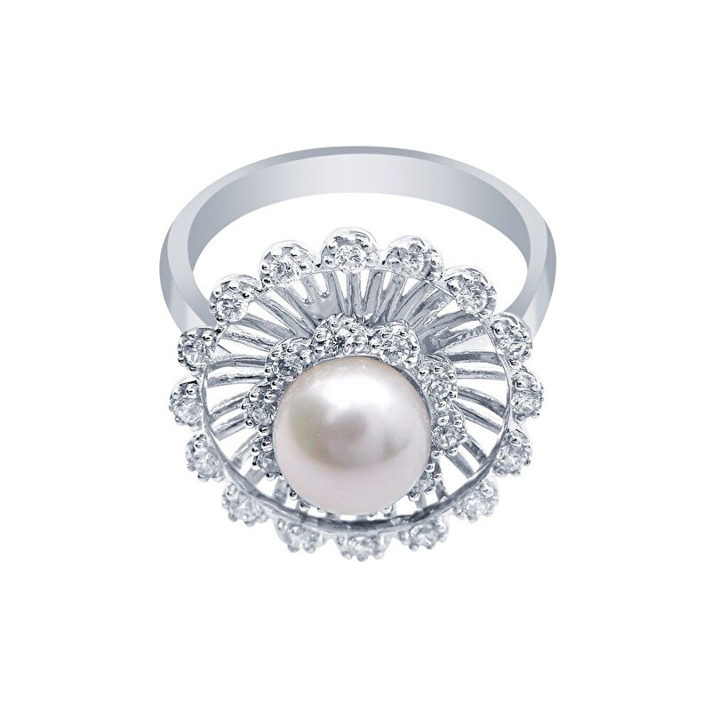 14 Ayar Beyaz Altın İnci Yüzük