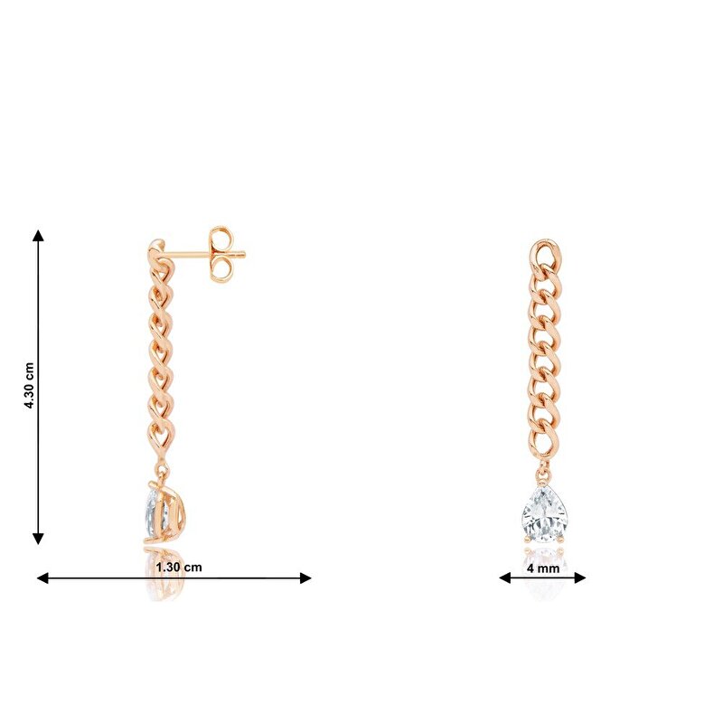 14 Ayar Rose Altın Damla Taşlı Zincir Küpe