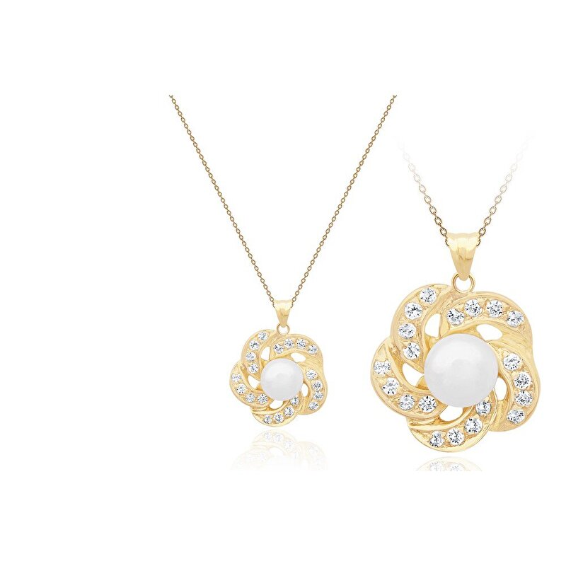 14 Ayar Sarı Altın İnci Kolye