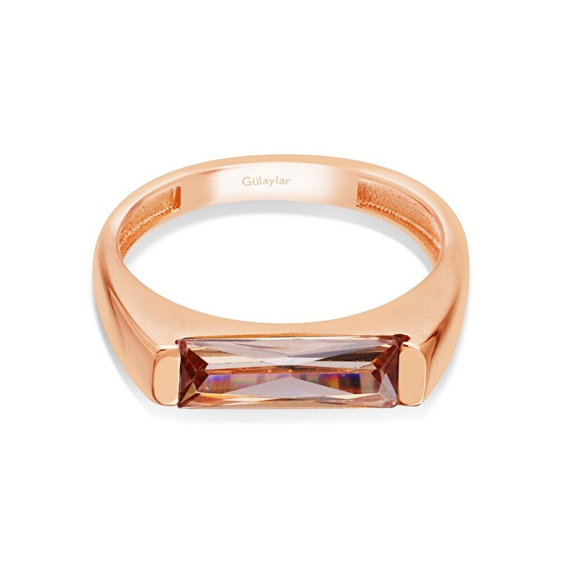 14 Ayar Rose Altın Kahverengi Taşlı Trend Yüzük