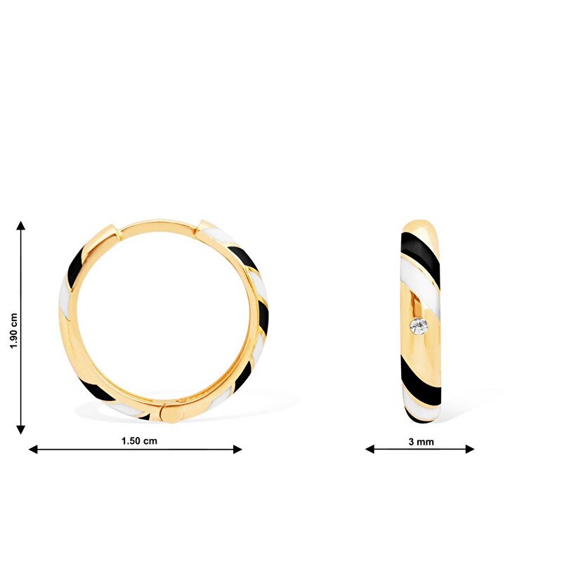 14 Ayar Sarı Altın Beyaz Mineli Halka Küpe