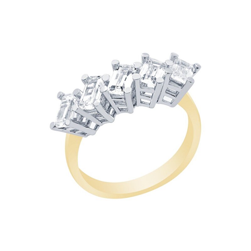 14 Ayar Sarı-Beyaz Altın Beştaş Yüzük