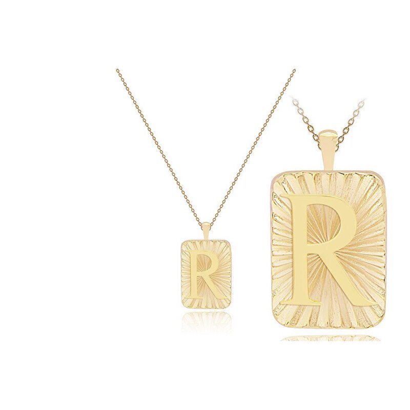 14 Ayar R Harf Plaka Kolye