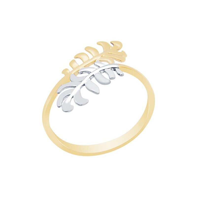 14 Ayar Sarı-Beyaz Altın Yaprak Çiçek Yüzük