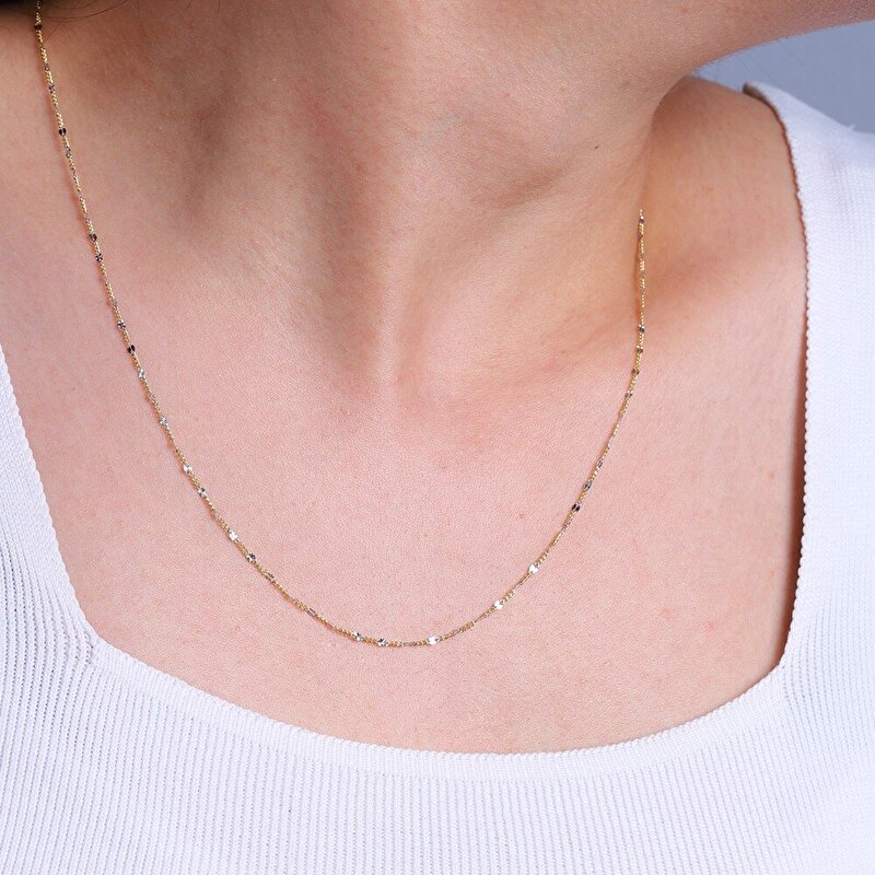 14 Ayar Sarı-Beyaz Altın Trend Zincir