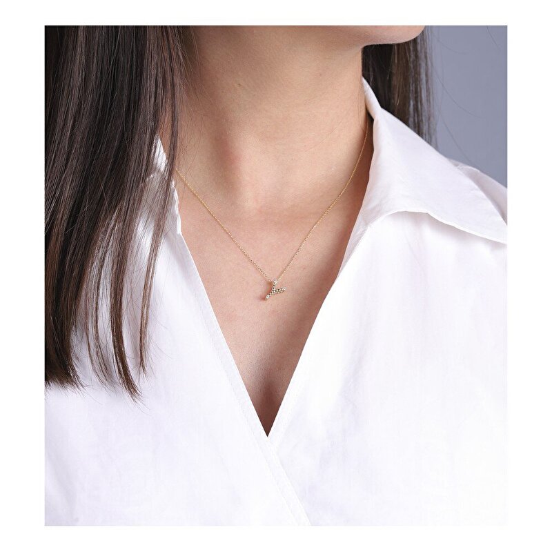 14 Ayar Sarı Altın Y Harf Kolye