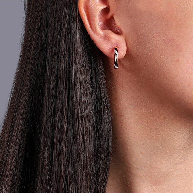 14 Ayar Sarı Altın Beyaz Mineli Halka Küpe