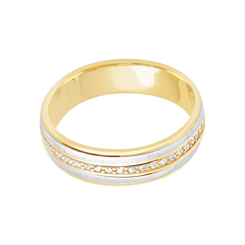 14 Ayar Sarı-Beyaz Altın Modern Alyans