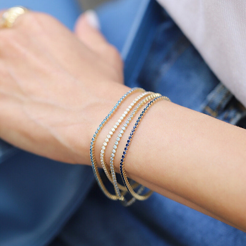 14 Ayar Sarı Altın Beyaz Taşlı Su Yolu Bileklik