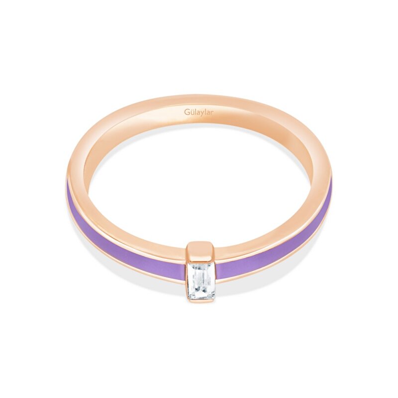 14 Ayar Rose Altın Mor Mineli Baget Yüzük