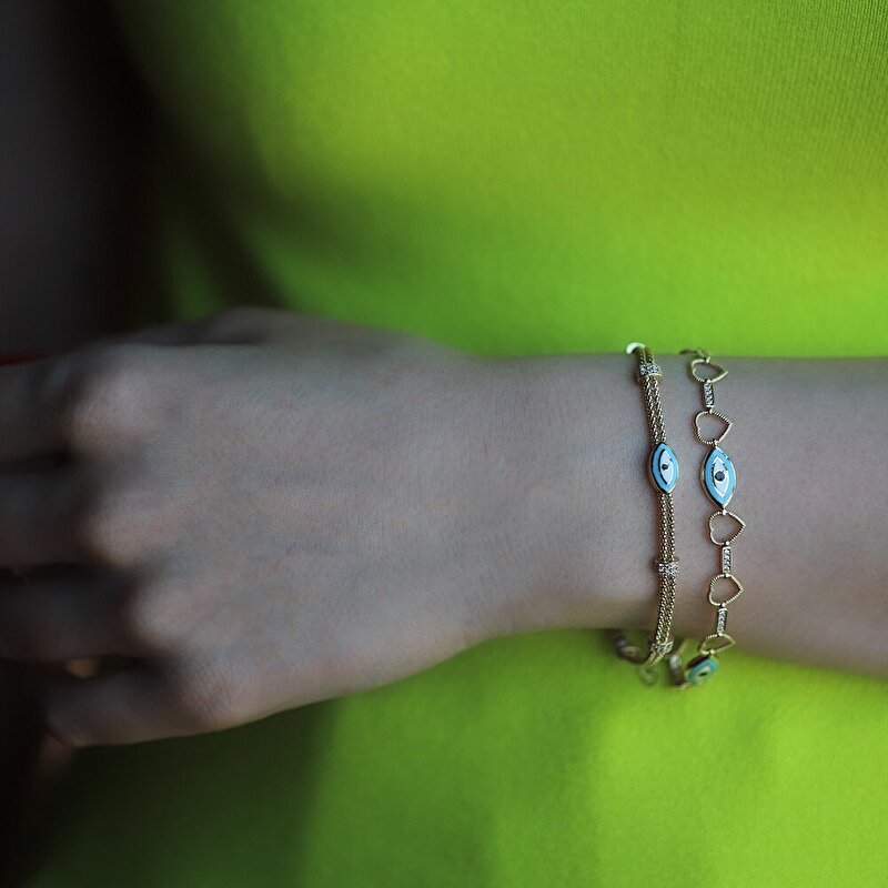 14 Ayar Sarı Altın Nazar Boncuklu Bileklik