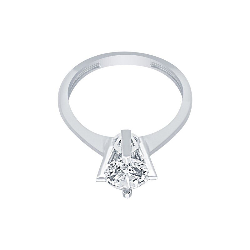 14 Ayar Beyaz Altın Tektaş Yüzük