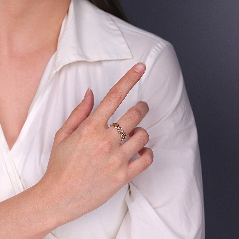 14 Ayar Sarı Altın Trend Zincir Yüzük