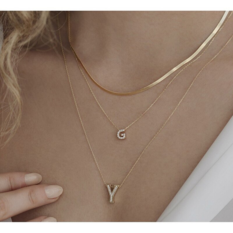 14 Ayar Sarı Altın M Harf Kolye