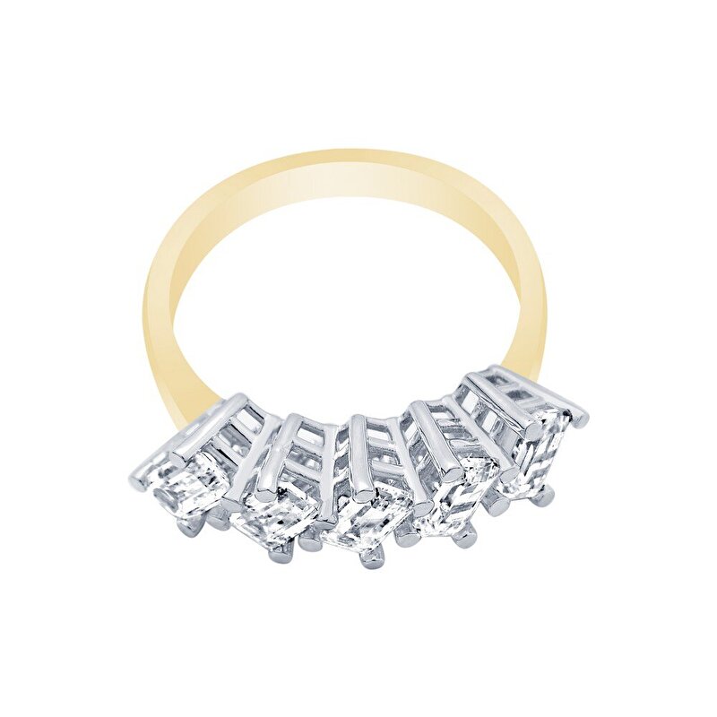 14 Ayar Sarı-Beyaz Altın Beştaş Yüzük