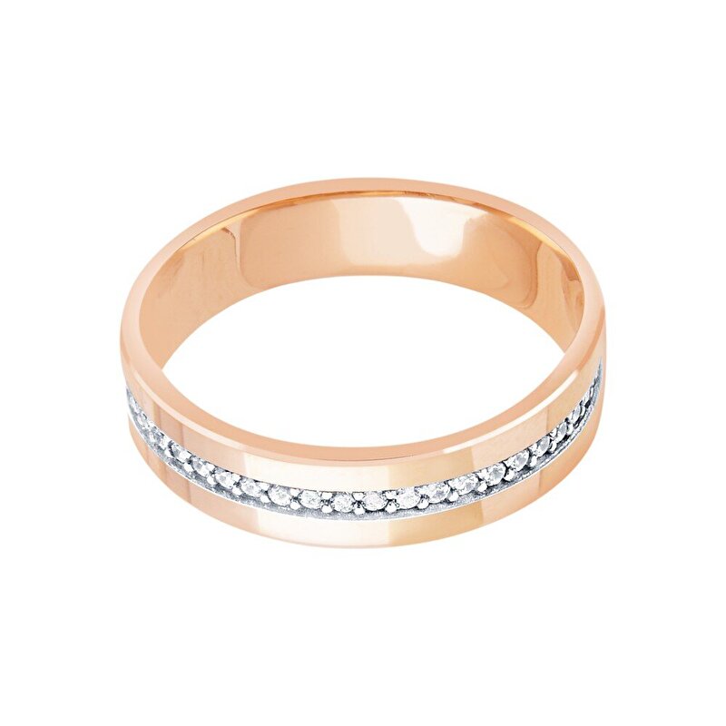 14 Ayar Beyaz-Rose Altın Modern Alyans