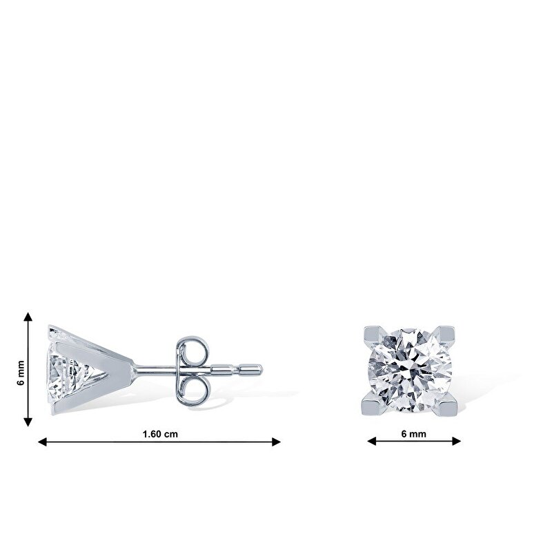 8 Ayar Beyaz Altın Tektaş Küpe