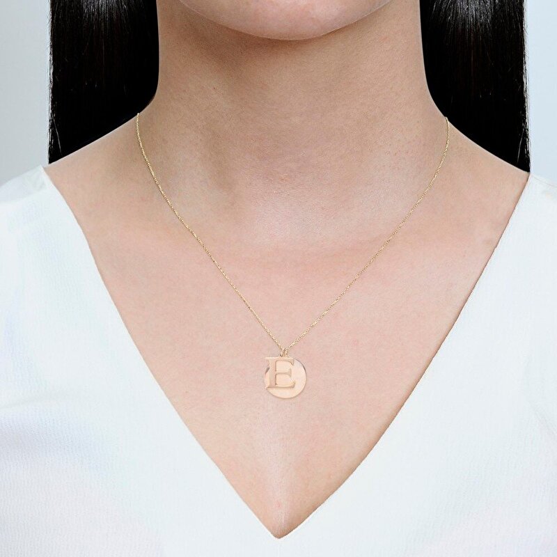 14 Ayar E Harf Plaka Kolye