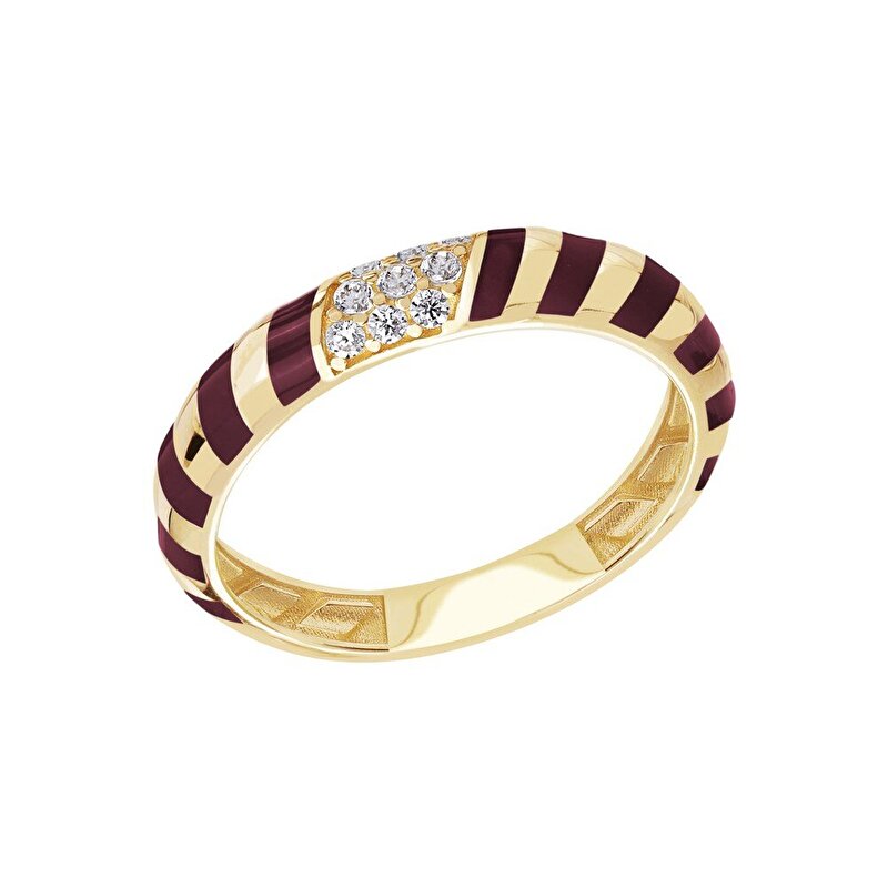 14 Ayar Sarı Altın Kırmızı Mineli Yüzük
