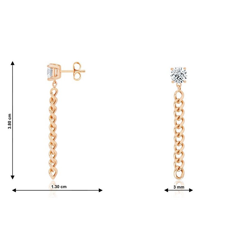 14 Ayar Rose Altın Sallantılı Zincir Küpe