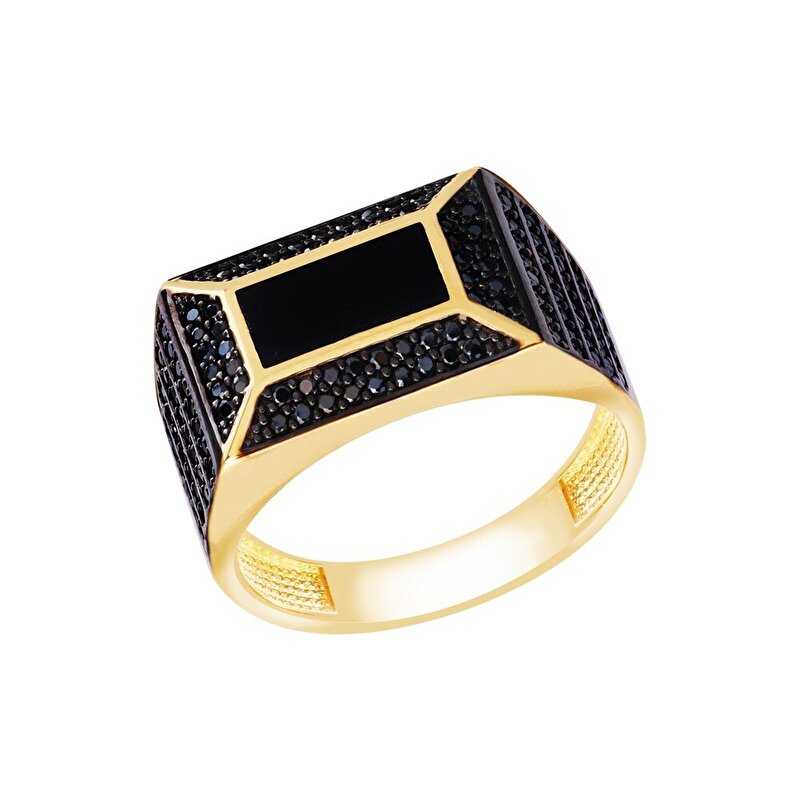 14 Ayar Sarı-Siyah Altın Erkek Yüzük