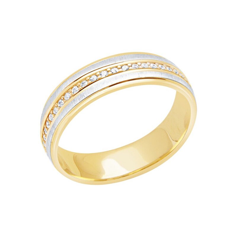 14 Ayar Sarı-Beyaz Altın Modern Alyans