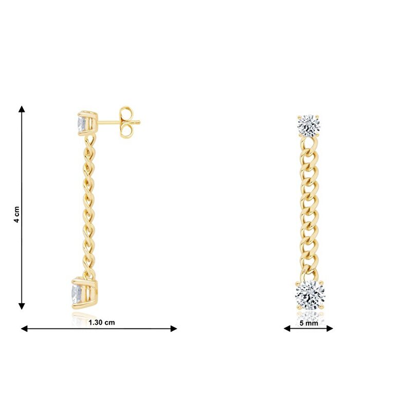 14 Ayar Sarı Altın Sallantılı Zincir Küpe