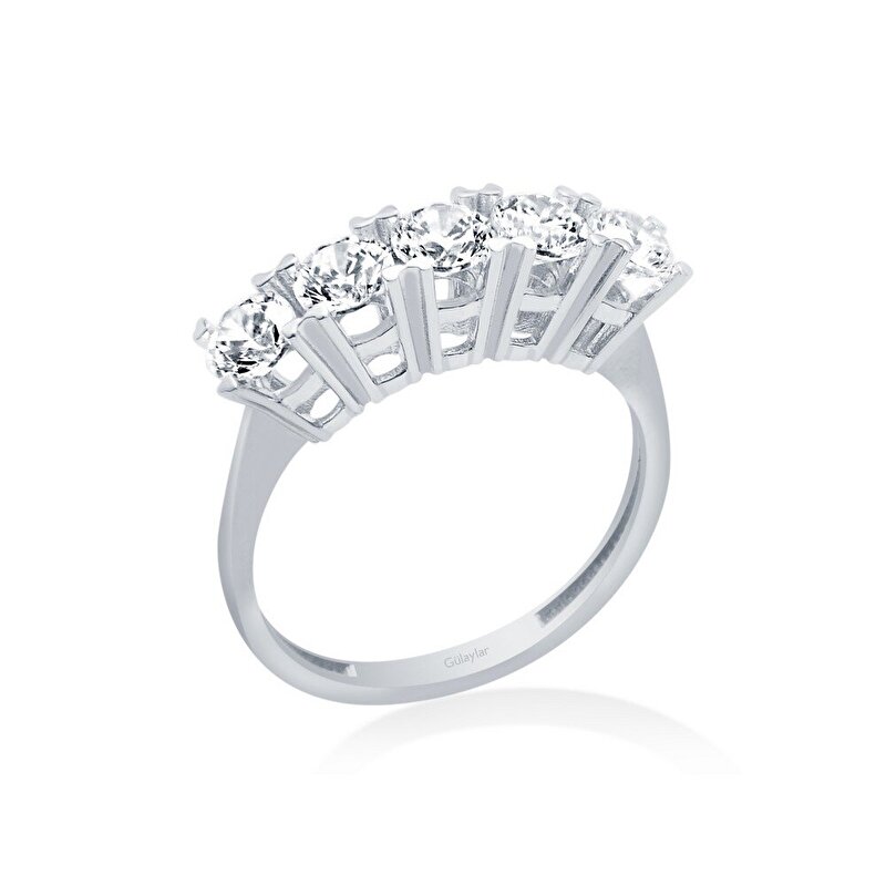 14 Ayar Beyaz Altın Beştaş Yüzük