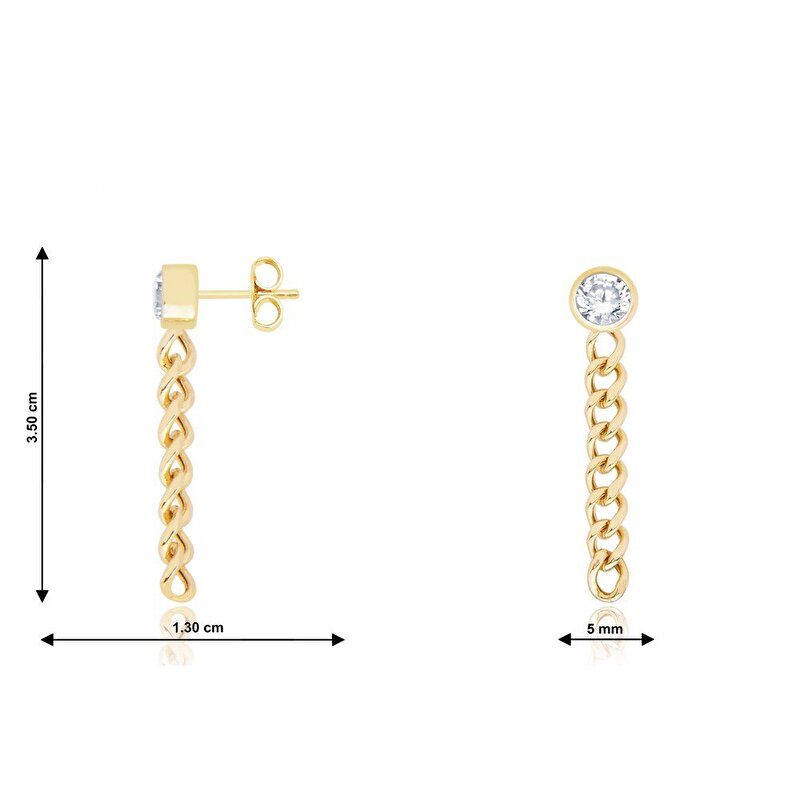 14 Ayar Sarı Altın Sallantılı Zincir Küpe